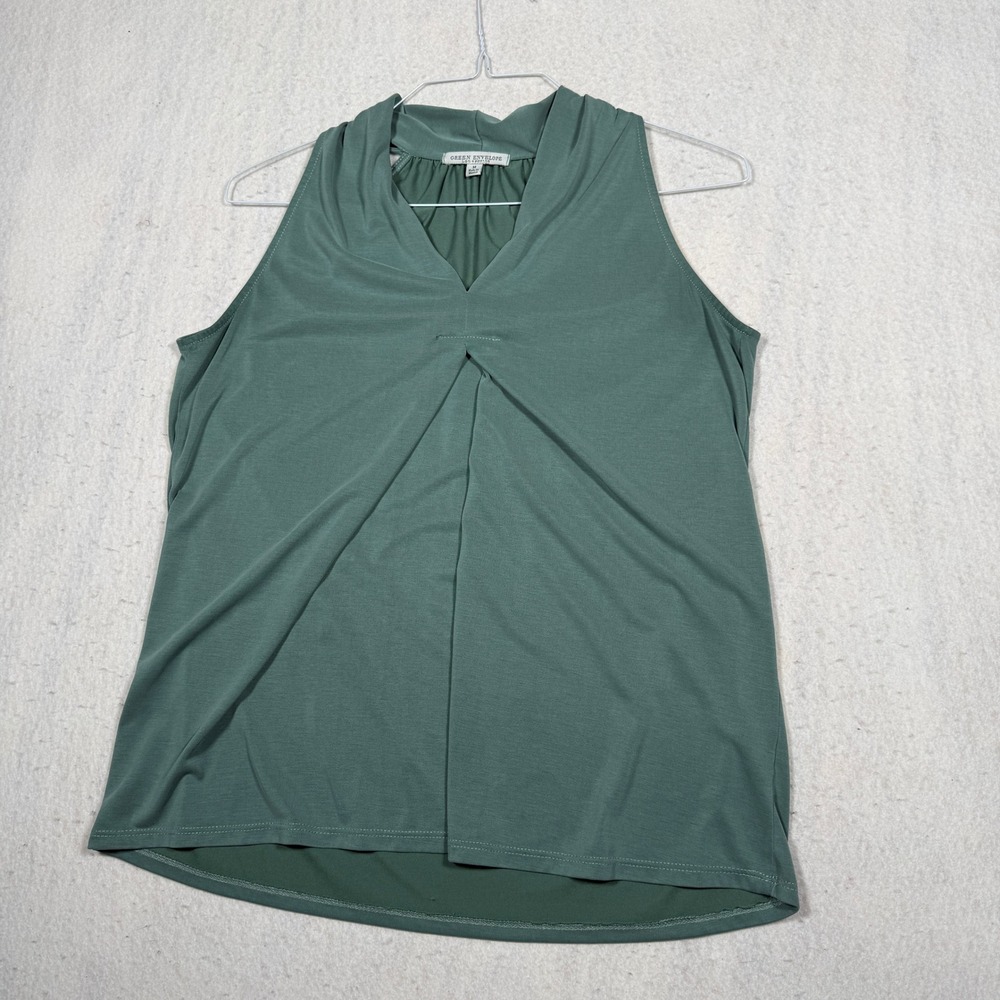 Green Envelope Los Angeles Sage Green V-Neck Pleated Sleeveless Blouse GTR186